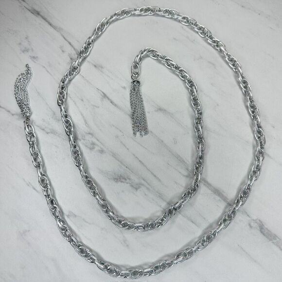 Silver Tone Tassel Chain Link Open Wrap Necklace - Picture 2 of 12